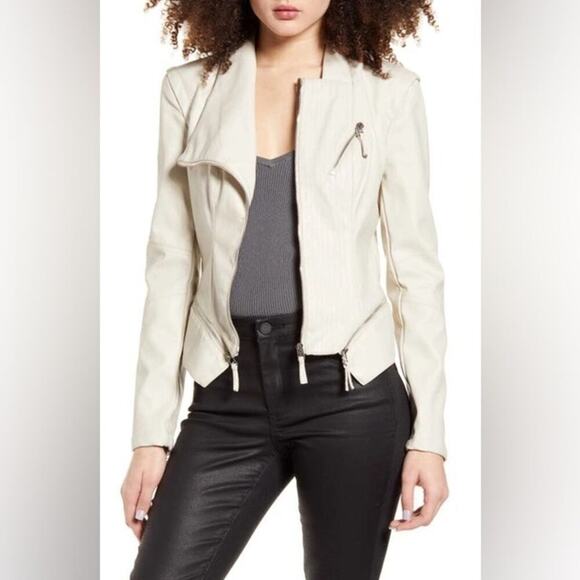 Blank NYC FAUX LEATHER JACKET IN VANILLA LATTE Size Medium - Picture 1 of 11